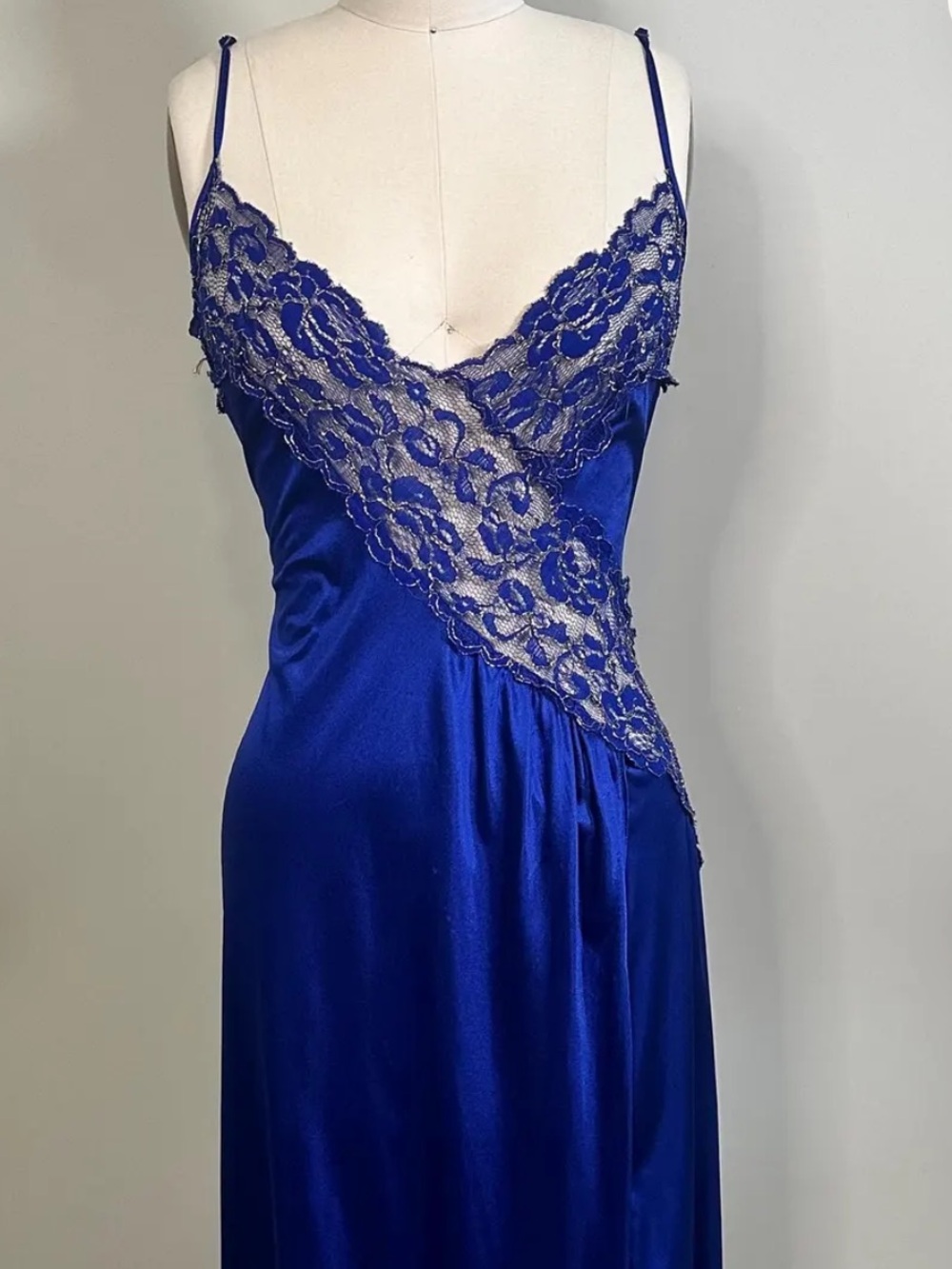 Colesce Couture Lingerie Lace Trim Slip Dress Royal Blue Intimates Vintage